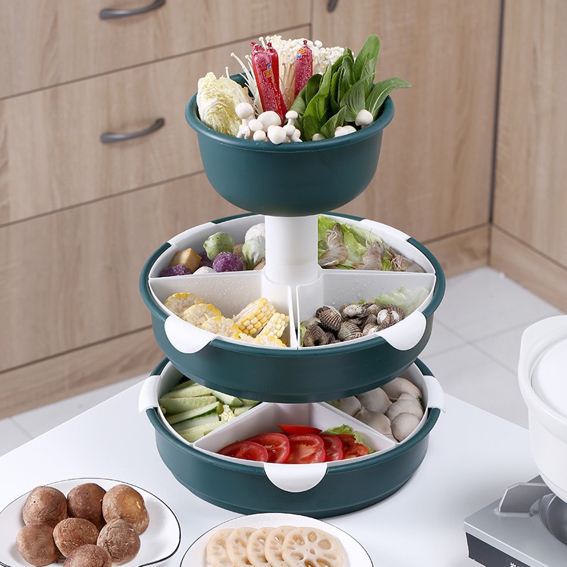 Khay đựng đồ ăn, hoa quả, rau ăn lẩu đa năng xoay 360 độ