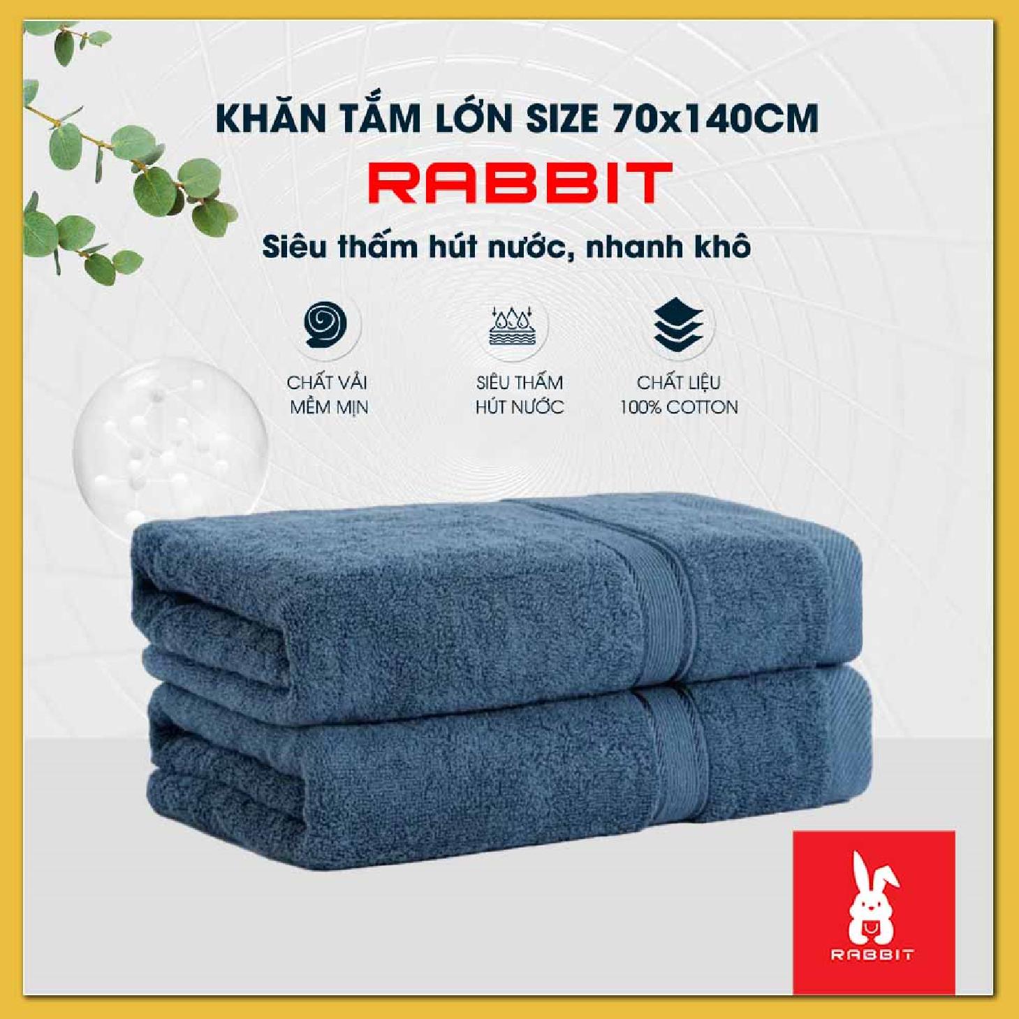 Khăn tắm cao cấp Rabbit 70x140cm dày dặn với sợi bông cotton dày thấm hút tốt, không đổ lông, không ra màu