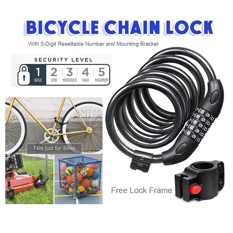 Khoá dây xe máy xe đạp 5 số cao cấp chắc chắn,khoá xe đạp,phụ kiện xe đạp khóa dây chống trộm loại xịn mật khẩu 5 số