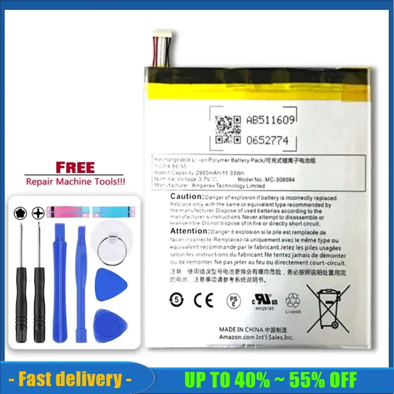 2980mAh MC-308594   Kindle Fire Gen SV98LN B01GEW27DA Kindle Fire 7" Kindle Fire 7th Generation 2017
