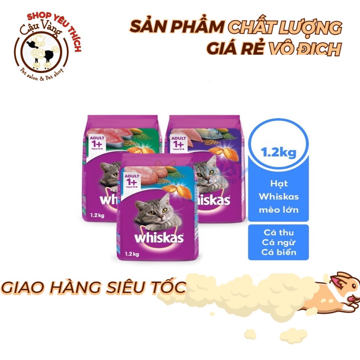 Hạt whiskas cho mèo trưởng thành vị vị cá thu và cá biển