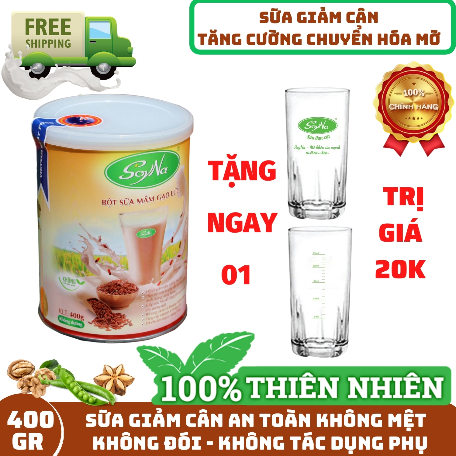 SỮA GIẢM CÂN - SỮA MẦM GẠO LỨT SOYNA CÓ ĐƯỜNG 400GR - ĐƯỜNG CỎ NGỌT, GIÚP GIẢM CÂN, PHÒNG CHỐNG TIỂU ĐƯỜNG, TỐT CHO NGƯỜI TIỂU ĐƯỜNG