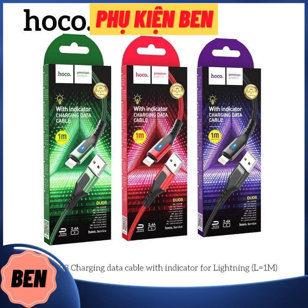 Dây cáp sạc nhanh hoco du08 lightning-micro-type c
