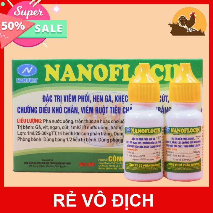 Combo 4 lọ nanoflocin viêm phổi, chướng diều khô chân, tiêu chảy phân xanh phân trắng cho gà