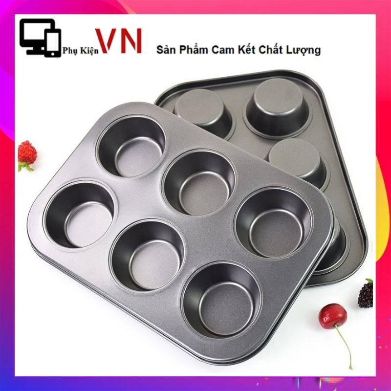 Khay nướng cupcake 6 ô chống dính tiện lợi - khuôn nướng bánh chống dính 6 ngăn cao cấp - khuôn bánh cupcake , bánh bông lan tiện lợi