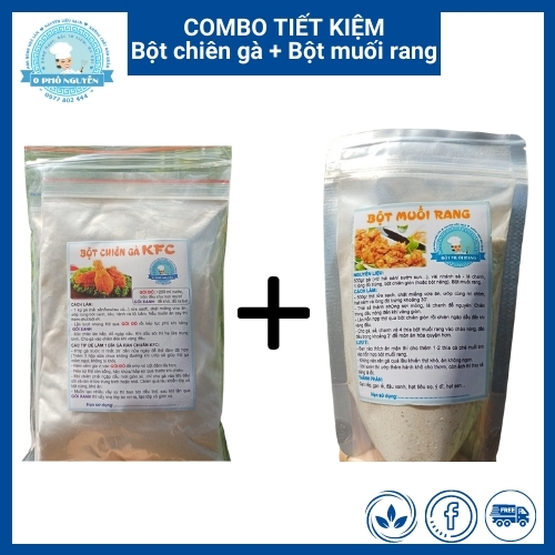 Combo 1 set bột chiên gà kfc + 200gr bột muối rang nhà làm dùng làm gà, heo, bò, hải sản....