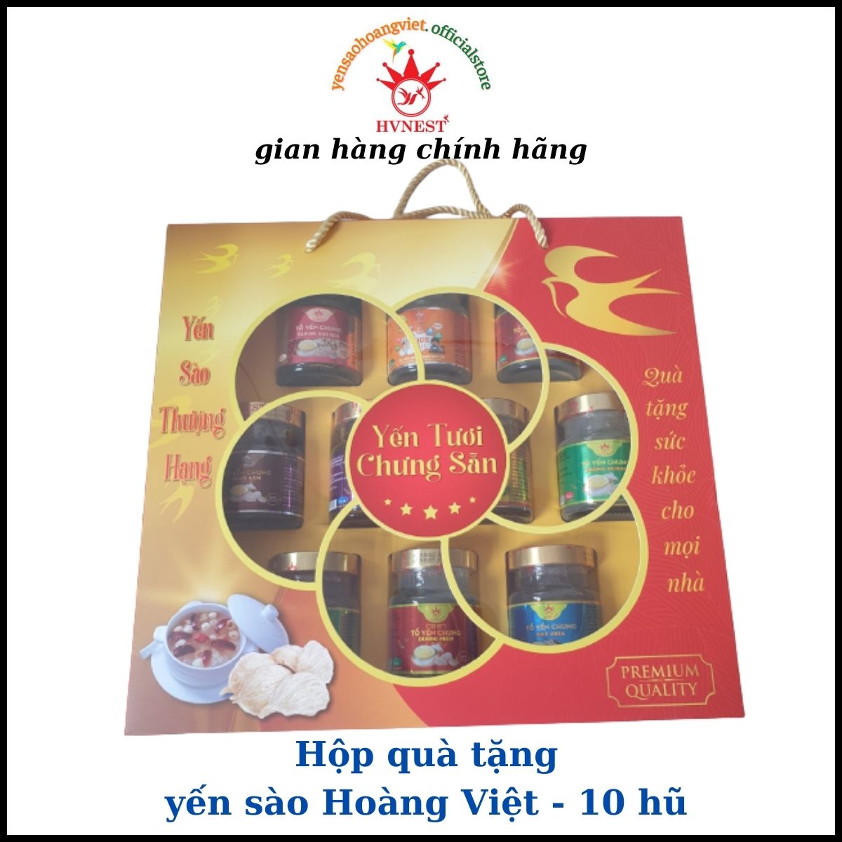 Hộp quà tặng 10 hũ x70ml yến chưng sẵn hoàng việt khánh hòa 30%, kiểu dáng hộp hoa mai , set quà biếu 20/11, 20/10, 8/3 quà tặng mẹ, tặng cô giáo