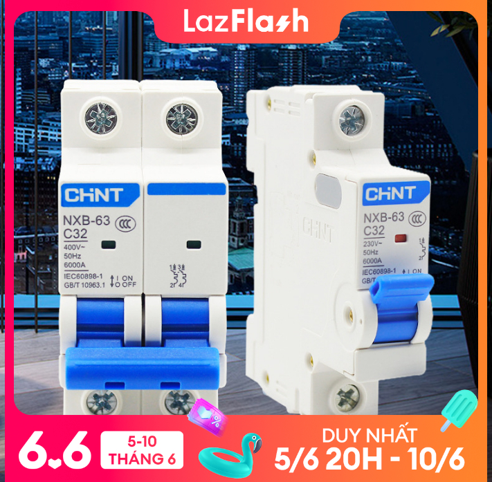 Aptomat cầu dao chống quá tải CHINT NXB-63 AC 220V 1P 2P bảo vệ an toàn thiết bị điện MCB át 220v aptomat 1p aptomat 2p bộ ngắt mạch AC 220v aptomat chint