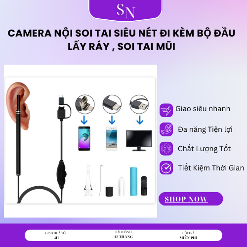Camera Mini Nội Soi Cổng Type-C, Micro Và Cổng Usb Chống Nước Dài 1M Ống Kính 5.5Mm Xem Được Qua Máy Tính Camera Nội Soi Tai Siêu Nét Đi Kèm Bộ Đầu Lấy Ráy , Soi Tai Mũi chuyên nghiệp, Đầu Lấy Ráy Tai Thông Minh, Máy Hỗ Trợ Lấy Ráy Tai Xịn,