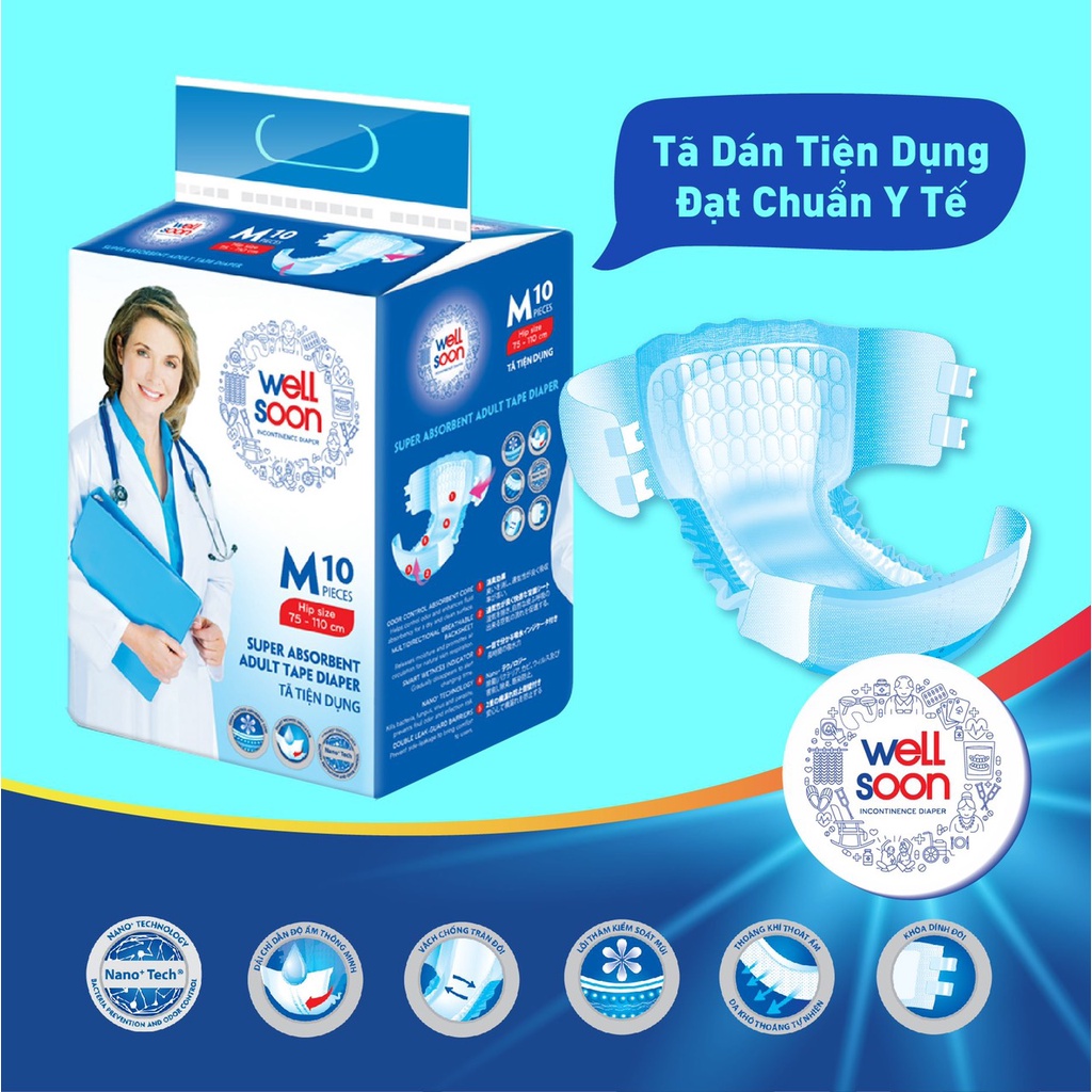 Tã - bỉm dán người lớn well soon - size m/ml