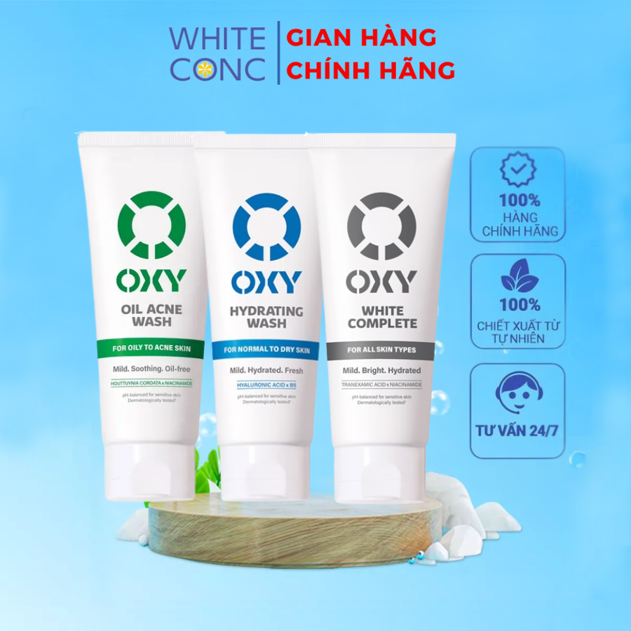 Sữa rửa mặt cho nam Oxy sạch dịu nhẹ, kiềm dầu Oxy Hydrating/ Oil Acne Wash/ White Complete 100g