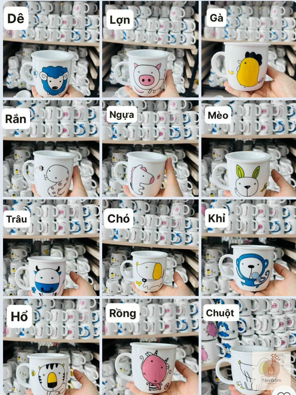 Cốc Ly Tách uống nước ngộ nghĩnh họa tiết 12 con giáp họa tiết gia đình