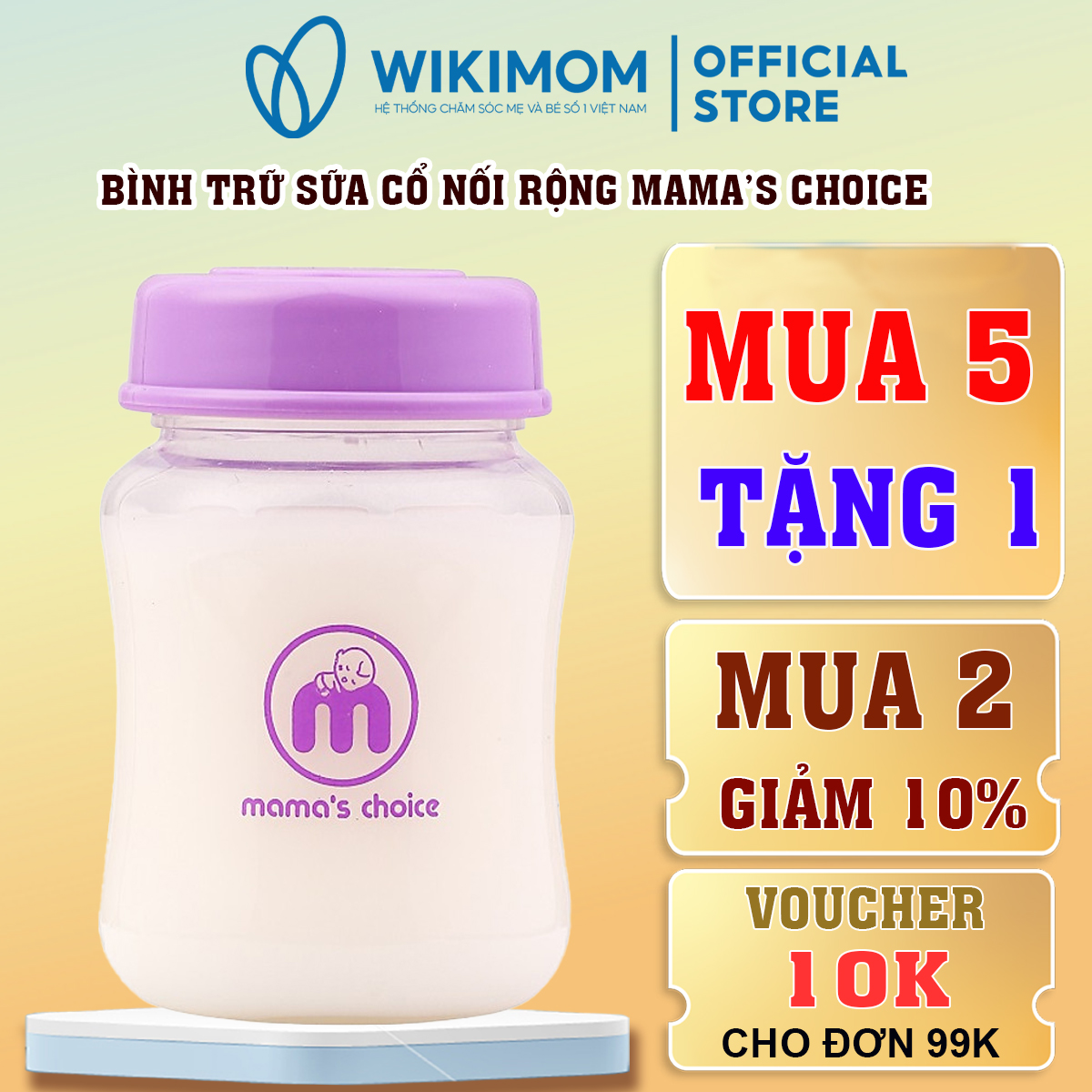 Bình trữ sữa cổ nối Mama s Choice 180ml, Dùng cho máy hút sữa Spectra