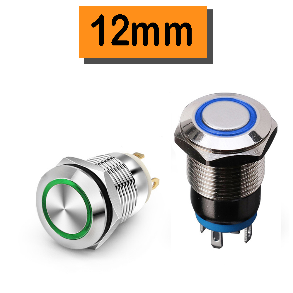 Nút công tắc Kim loại 12mm, Nhấn nhả, Nhấn tự khóa Có đèn Led, Chống nước, Chịu nhiệt độ cao