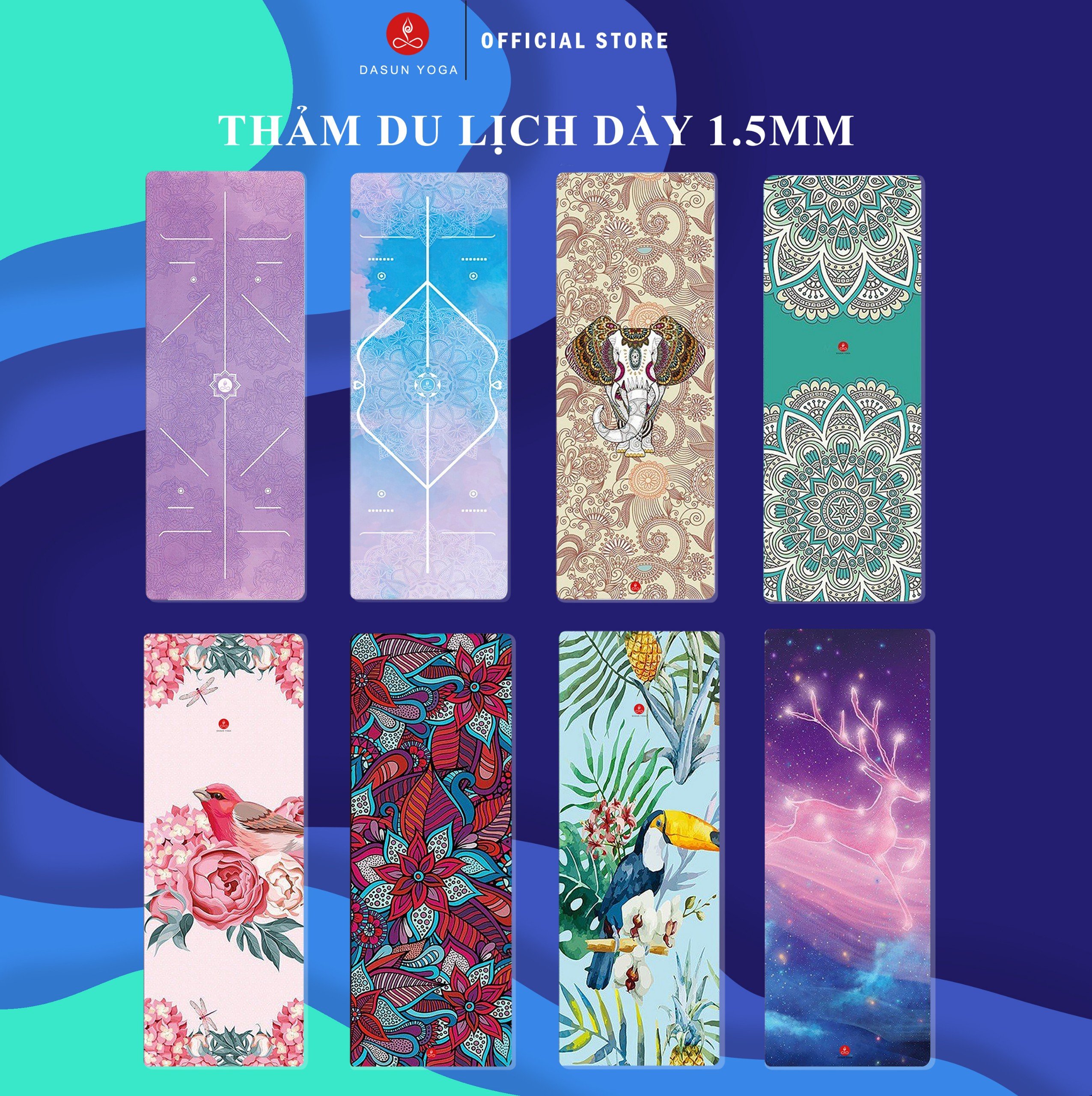 Thảm tập Yoga du lịch gấp gọn Siêu mỏng 1,5mm Họa tiết 3D Cao Cấp - Mẫu Mới Nhất(có tặng kèm túi)