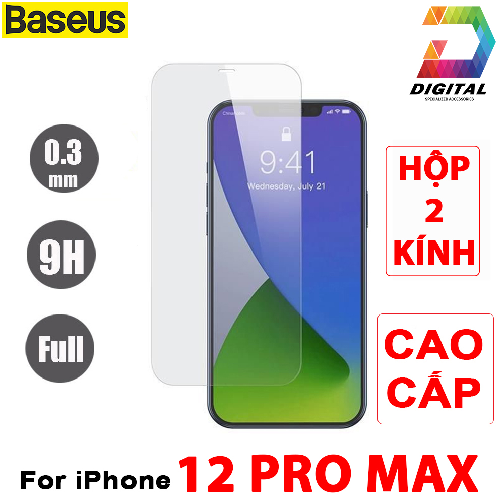 Hộp 2 Kính Cường Lực iPhone 12 PRO MAX Full Màn Hình Chính Hãng Baseus