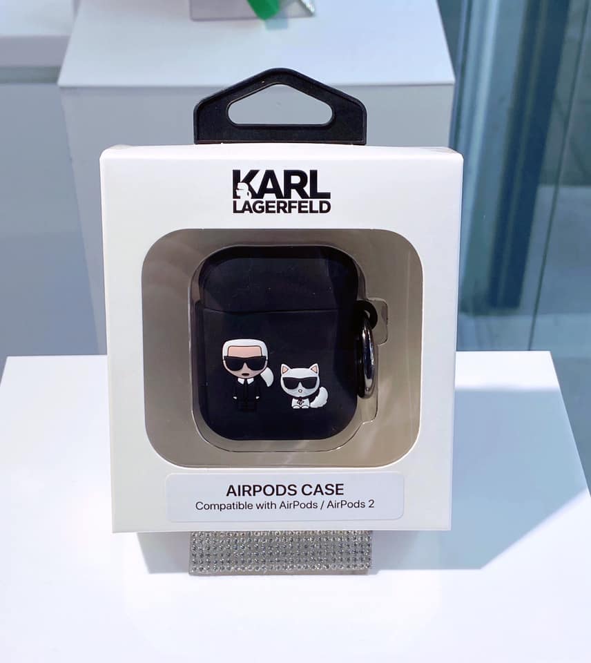 Vỏ airpods 2 Karl Lagerfeld 2 hình in 3D màu đen silicon