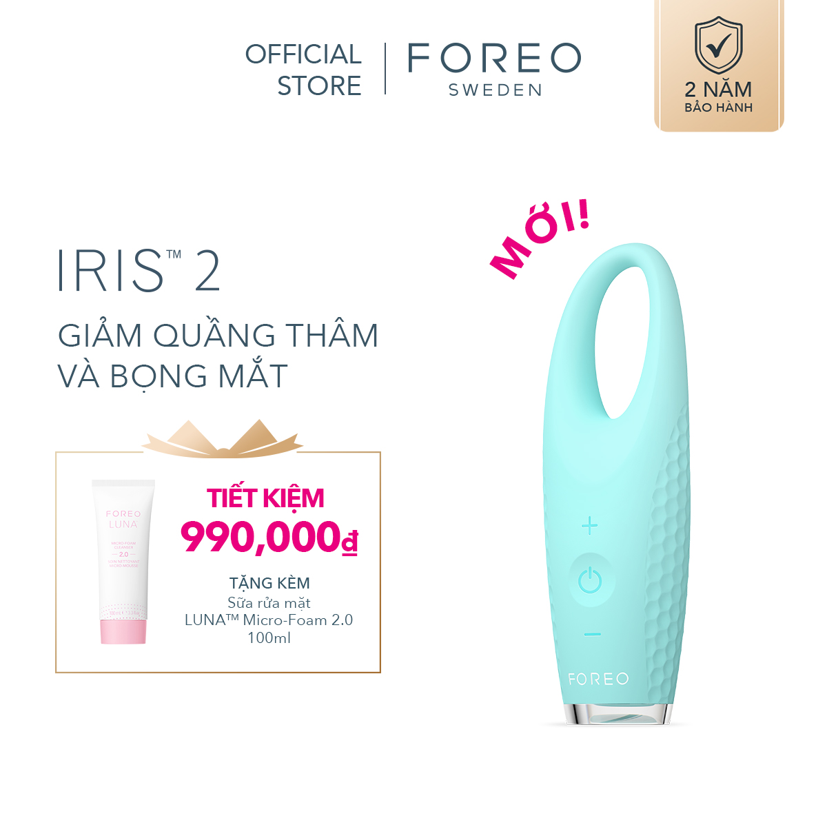 Máy massage mắt cao cấp FOREO IRIS 2 lưu dẫn hệ bạch huyết giúp xóa tan bọng mắt, giảm quầng thâm và vết nhăn tối ưu bảo hành 2 năm