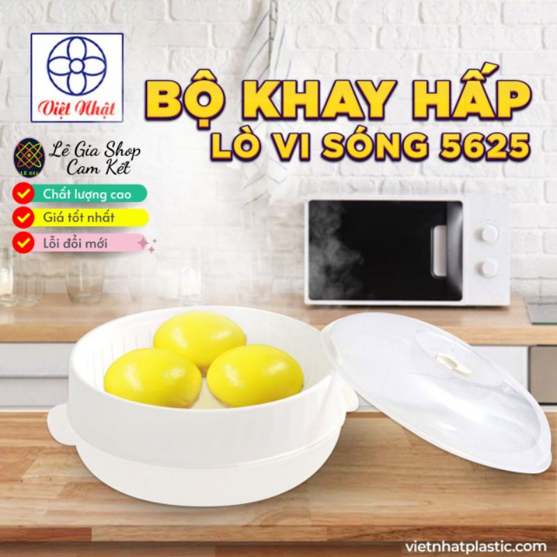 Khay Hấp Lò Vi Sóng 2 tầng 3 chi tiết Việt Nhật mã 5625 , Khay hấp bánh bao chất lượng cao có lỗ thoát hơi - Lê Gia Shop