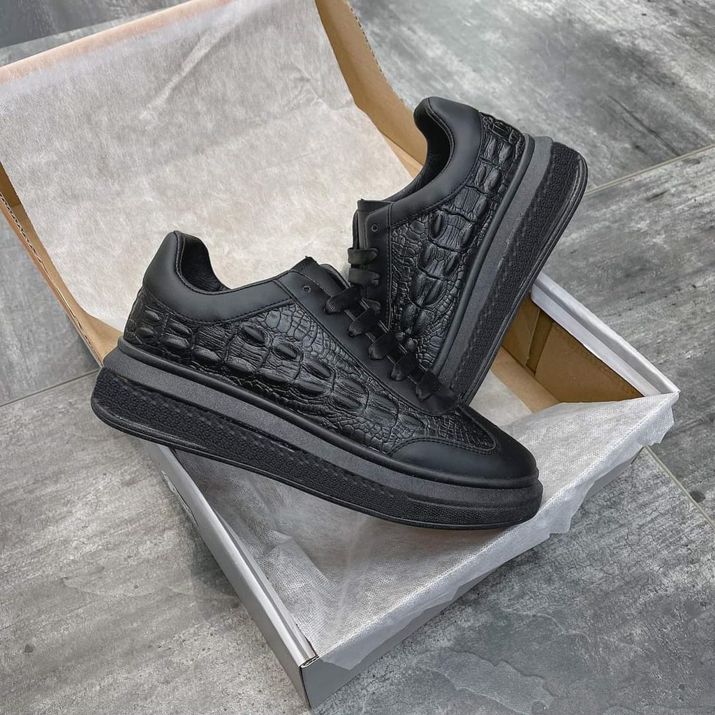 [Full Box ] Giầy Nam 💝💝 Giầy thể thao sneaker Nam Full đen vân cá sấu cá tính mẫu mới mcq 2021.