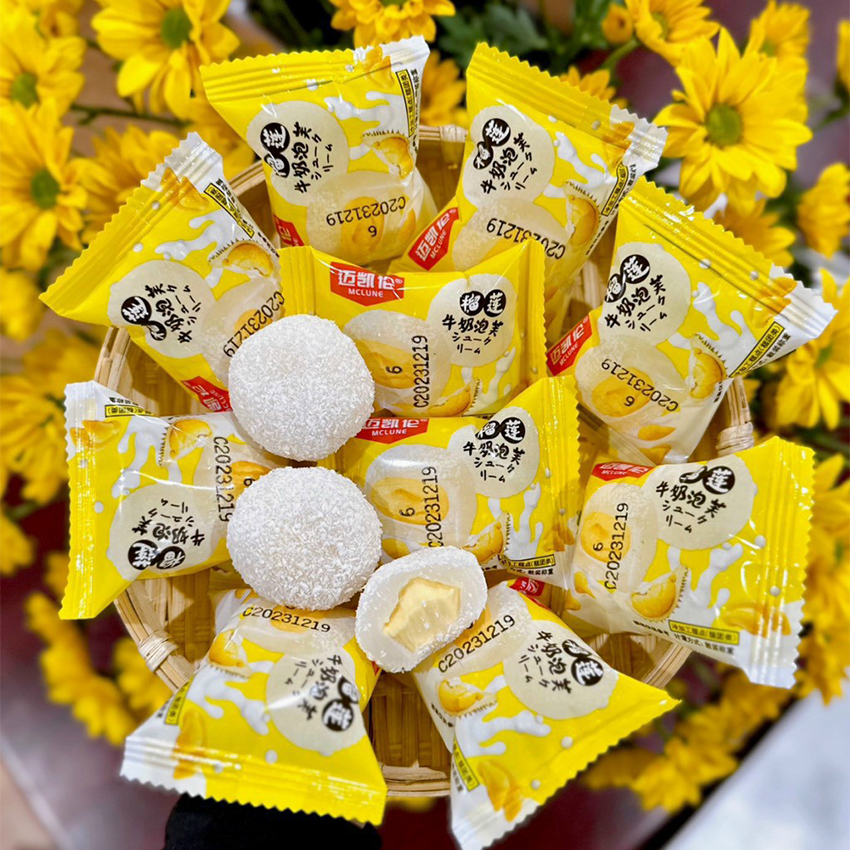 Thùng 1kg Bánh Mochi Sữa Nhân Kem Khoai Môn, Đậu Nành, Sầu Riêng, Đào, Xoài - BeeGin Store