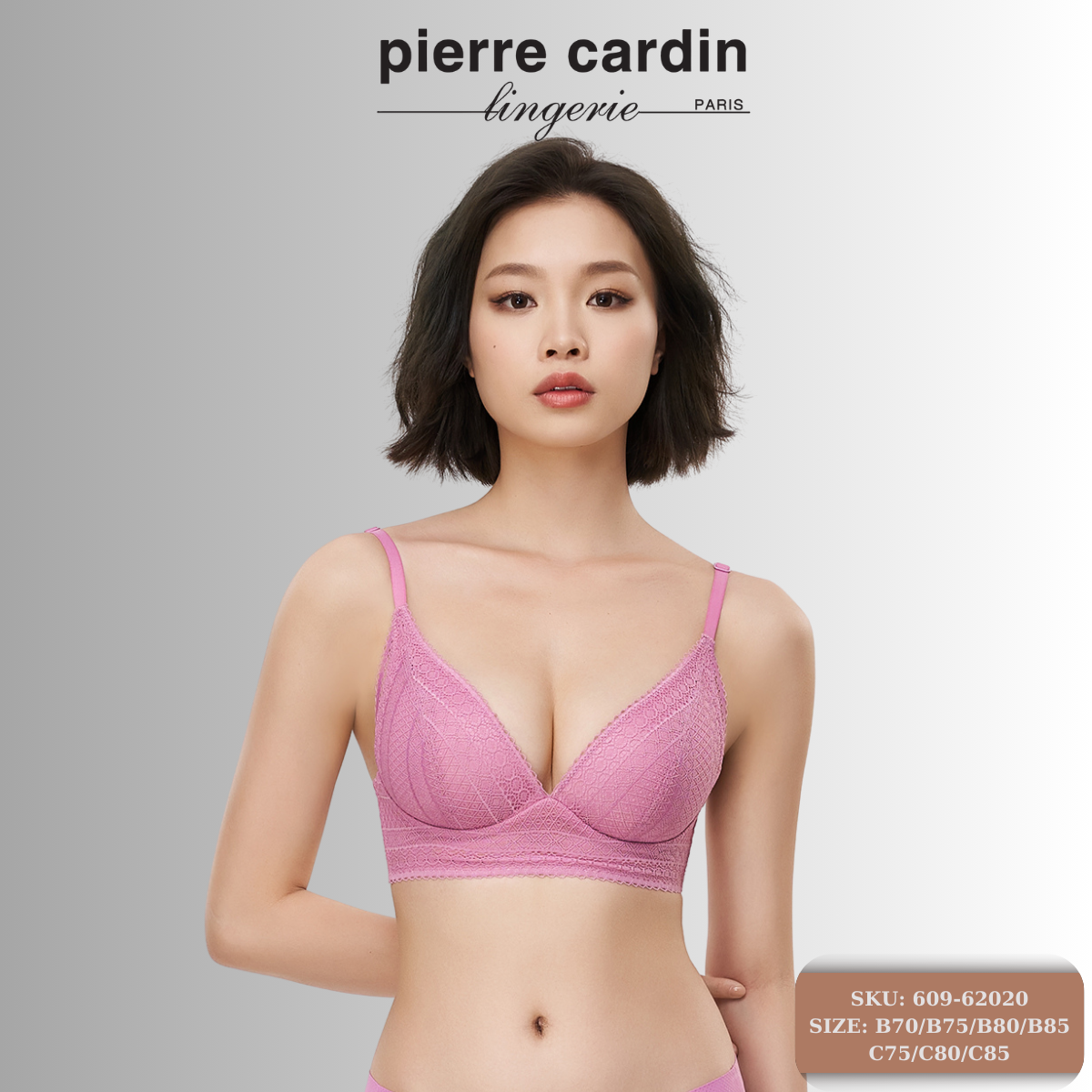 Áo lót Pierre Cardin 609-62020 có ren, cúp xéo, không gọng, mút mỏng