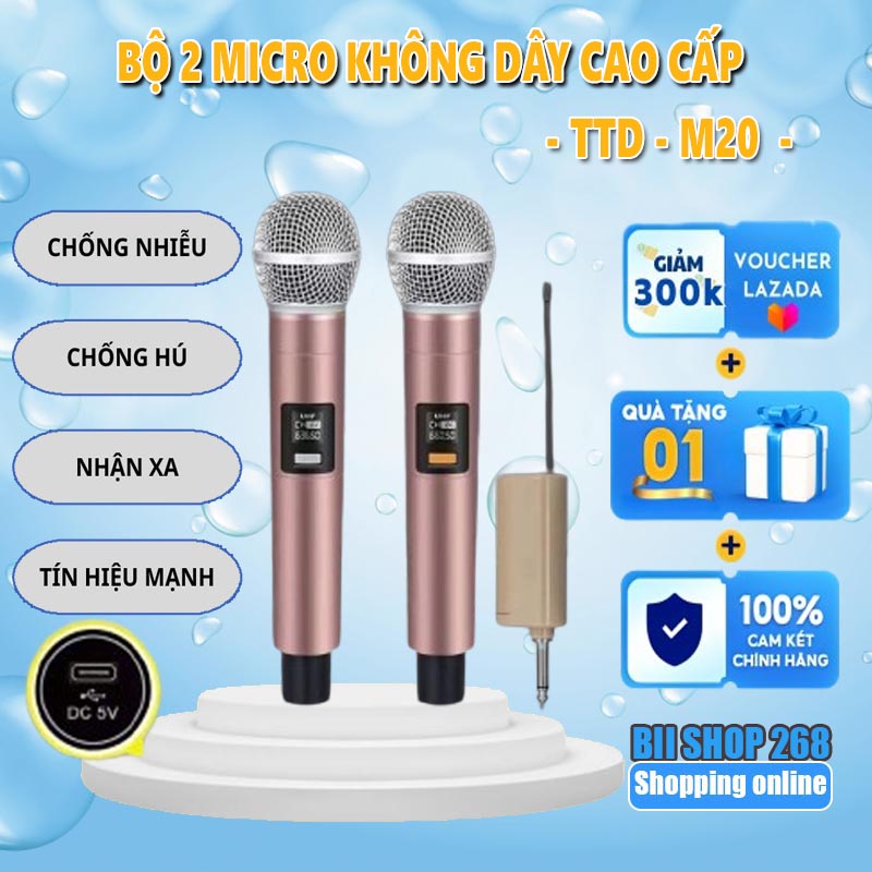 [ HOT SALE ] Mic hát karaoke không dây TTD - M20, bộ micro cao cấp màn hình LCD, chống hú, hát nhẹ, tần số UHF sóng khỏe - tay mic được làm bằng kim loại, chuyên cho loa kéo và âm li, karaoke gia đình, dã ngoại