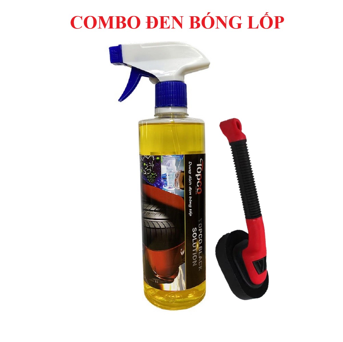 Combo đen bóng lốp Topco dạng xịt, đen vỏ lốp, dưỡng lốp xe Topco