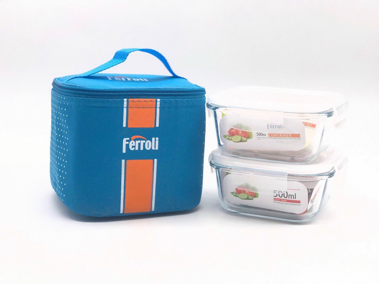 Bộ 2 hộp cơm thủy tinh tặng kèm túi giữ nhiệt Ferroli