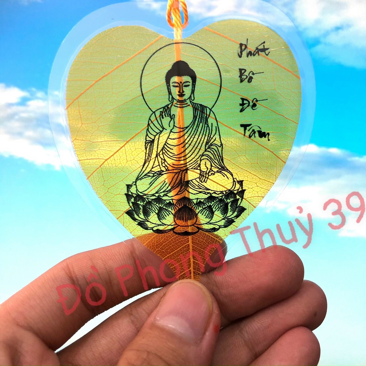 Lá Bồ Đề Cầu Bình An May Mắn In Hình Phật để ví điện thoại