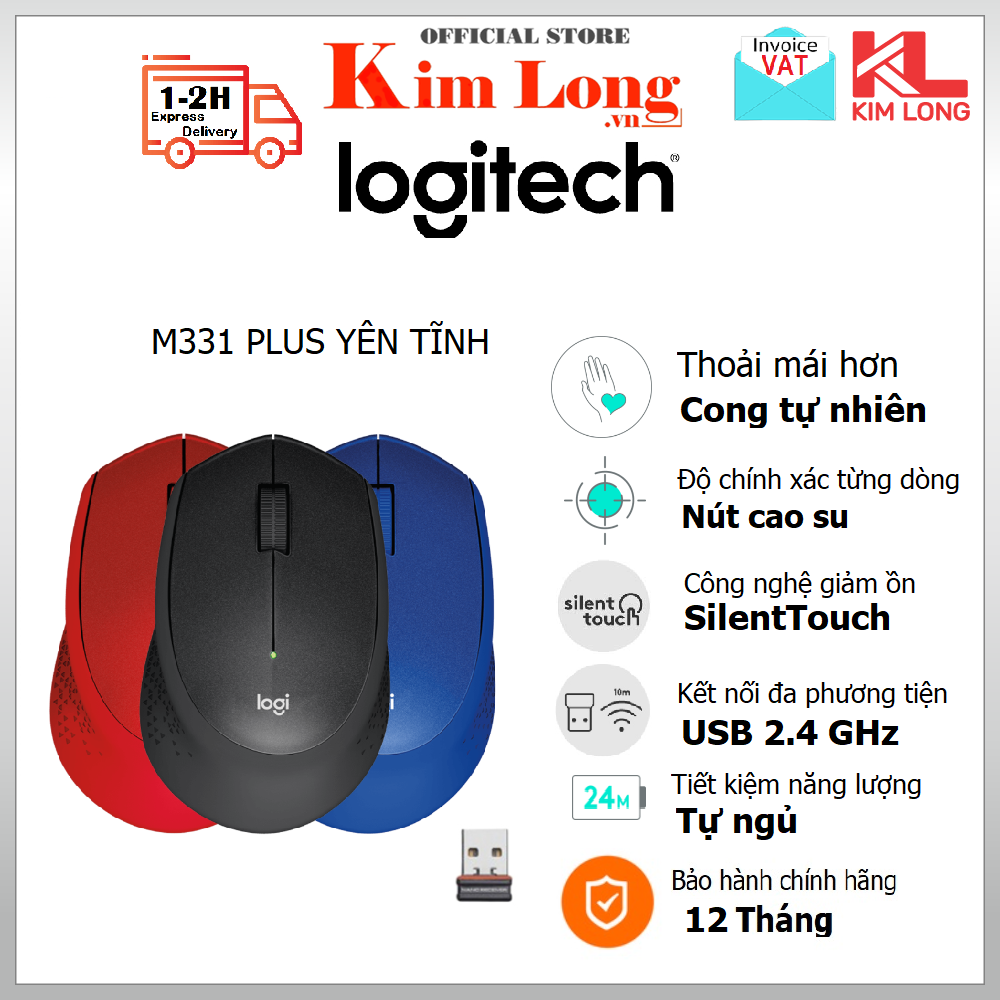 Chuột Logitech M331 Silent Yên lặng, Kết nối Usb không dây - Bảo hành 12 tháng chính hãng