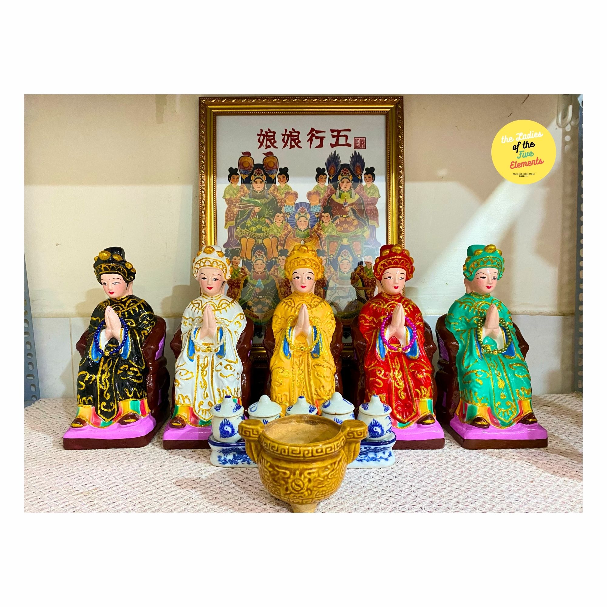 Bộ tượng Năm Bà Ngũ Hành Ngũ Hành Nương nương Ngũ Hành Thánh mẫu cao hơn 2 tấc rưỡi 27cm