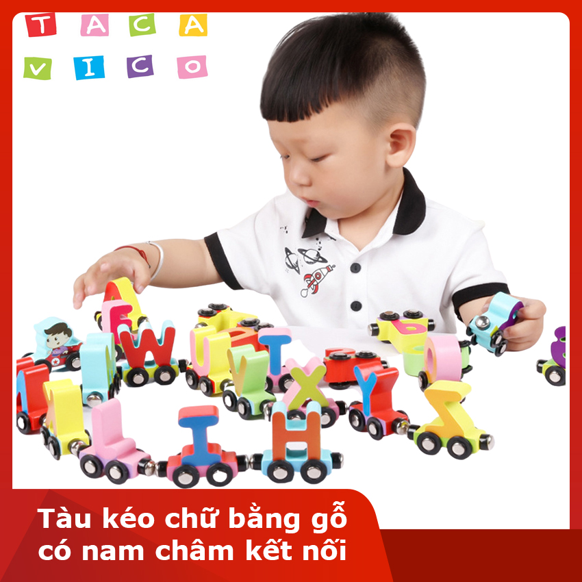 Tàu kéo chữ nam châm đường sắt bằng gỗ, chữ cái, bảng chữ cái- TACAVICO