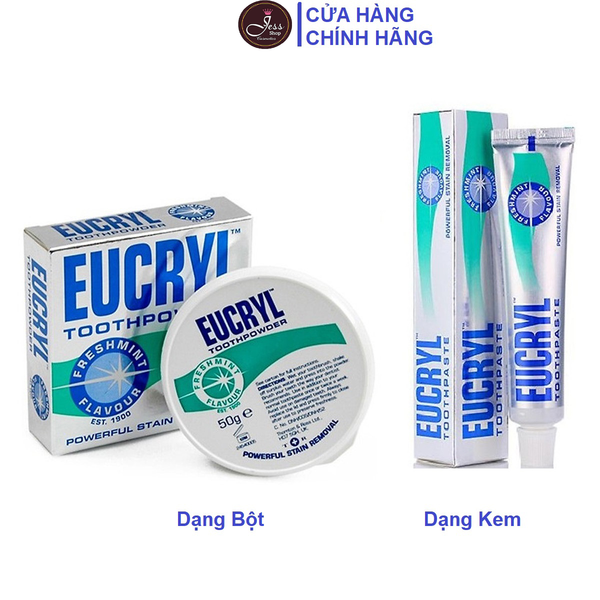 Bột Và Kem Đánh Răng Tẩy Trắng Eucryl Toothpowder 50g