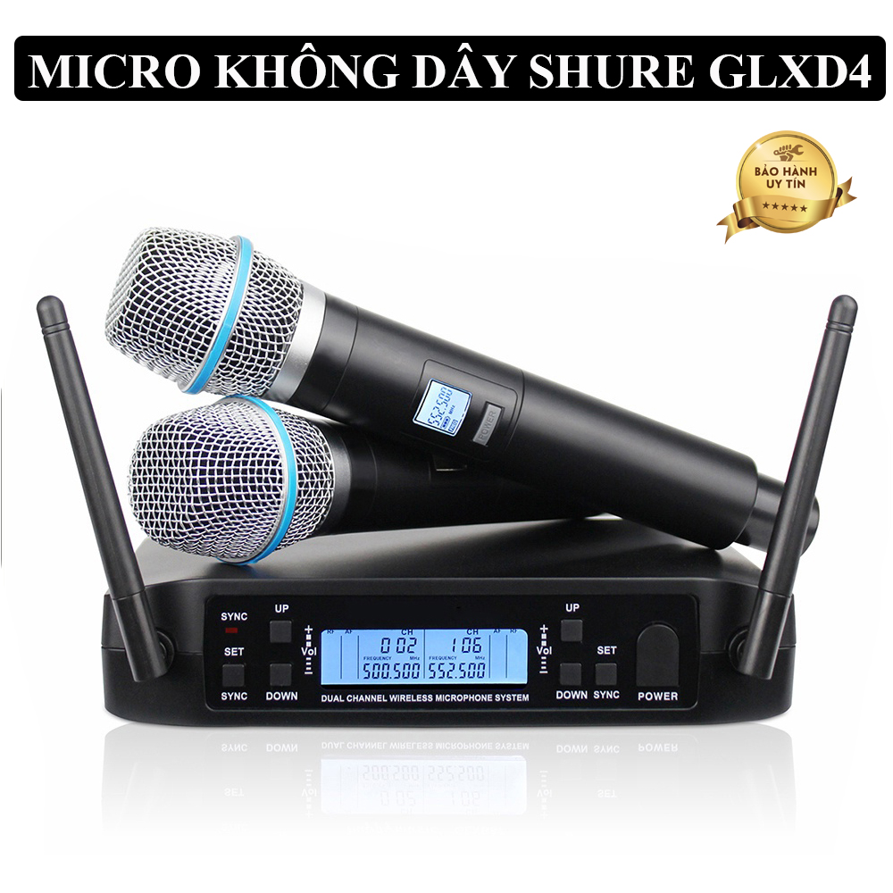 Micro Không Dây Karaoke Shure GLXD4, Chống Hú Rít, Bắt Âm Cực Nhạy, Hát Nhẹ, Tự Động Dò Sóng Siêu Sạch, Tần Số UHF Cao, Bộ Mạch Xử Lí Cao Cấp 2024 Tương Thích Với Nhiều Thiết Bị Âm Thanh Như Vang Cơ, Âm li, Mixer, Loa Kéo - Bảo Hành 1 Năm