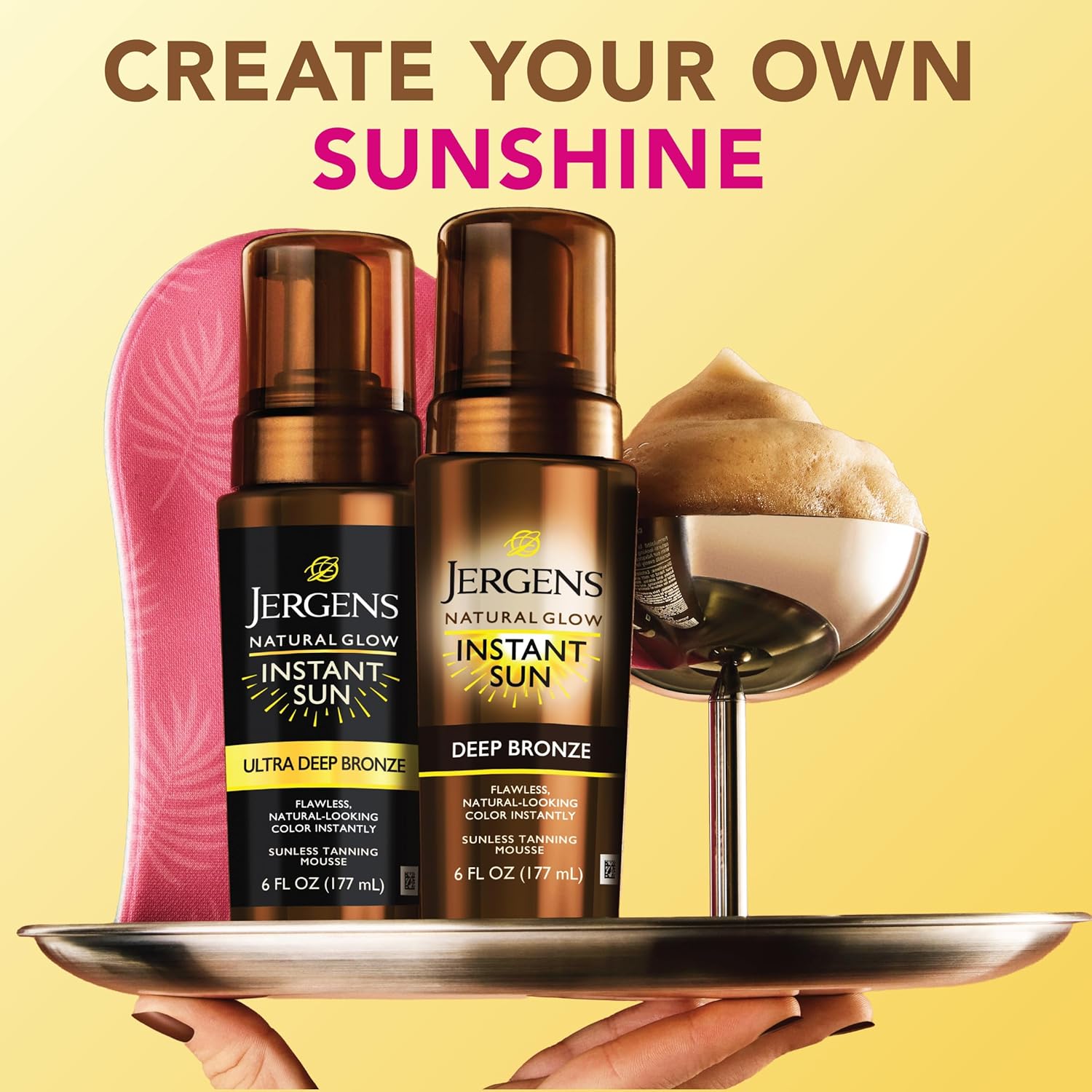 Mousse nhuộm nâu da Jergens Natural Glow Instant Sun Self Tanner Light Bronze/Deep Bronze/Ultra Deep Bronze 177ml (Mỹ)