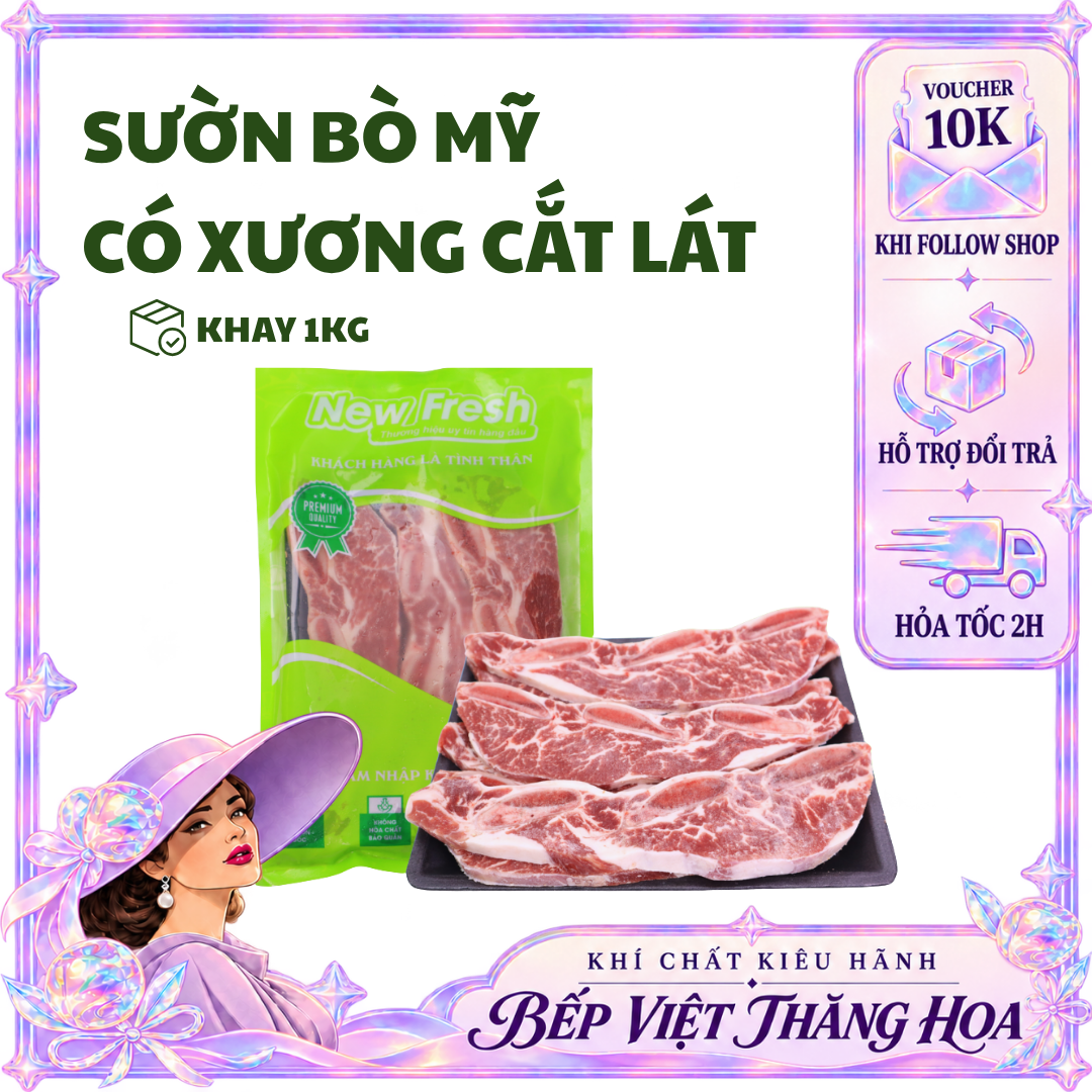 [HỎA TỐC HCM] Sườn Non Bò Mỹ Có Xương Cắt Lát Dày 8mm - 1 cm  - Khay 1KG và 500G