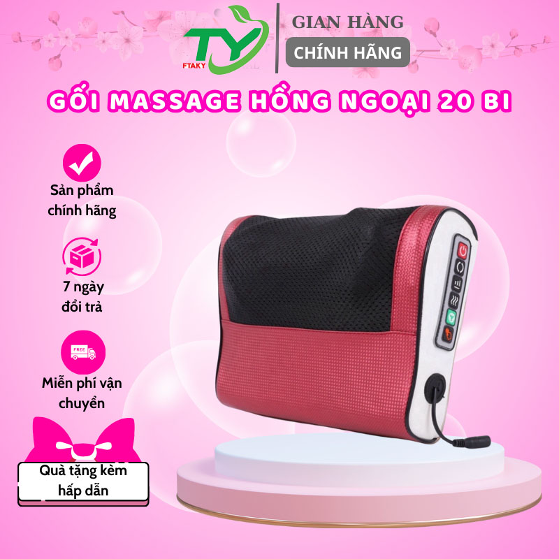 Gối massage cổ vai gáy, gối massage hồng ngoại 20 bi cao cấp hỗ trợ mát xa toàn thân