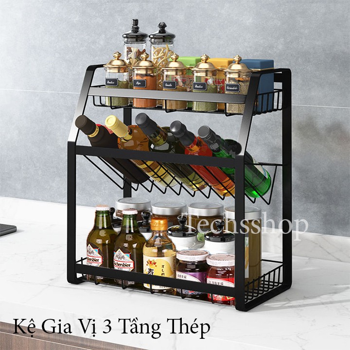 Kệ gia vị đa năng 3 tầng bằng thép không gỉ - Đồ dùng nhà bếp - Kệ để bàn đồ dùng nấu ăn