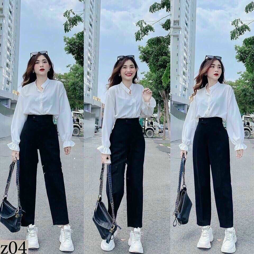 Set Bộ Áo Sơ Mi Trắng Kèm Quần Dài Thời Trang Thanh Lịch