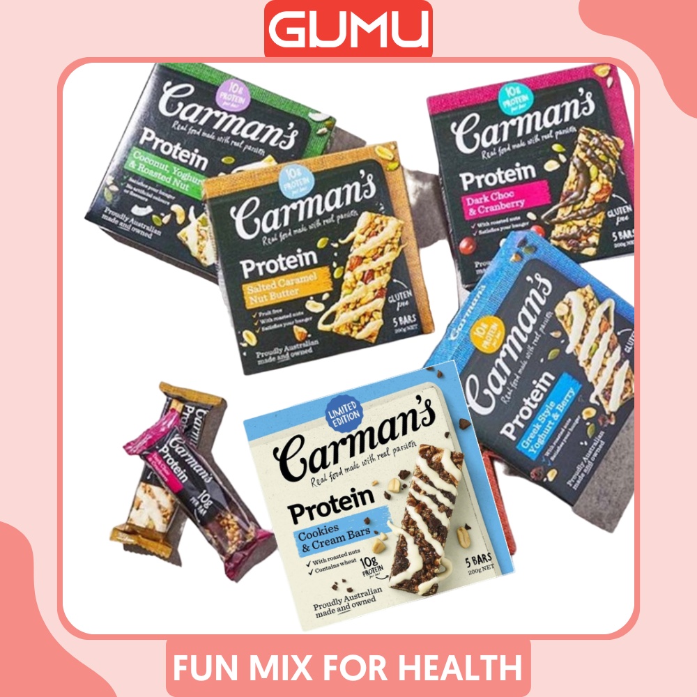 Set Thanh Protein Carman's 5 Vị Thơm Ngon Bổ Dưỡng Cung Cấp Nhiều Dưỡng Chất Hỗ Trợ Giữ Dáng Hiệu Quả 5 Thanh 200g