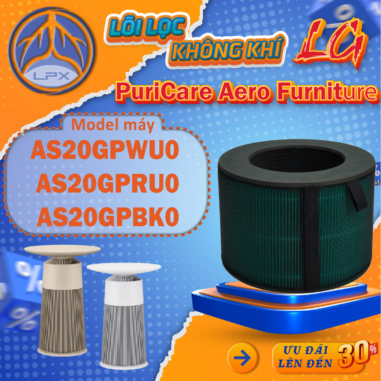 Lõi lọc không khí cho máy lọc không khí LG PuriCare AeroFurniture,AS20GPWU0, AS20GPRU0, AS20GPBK0