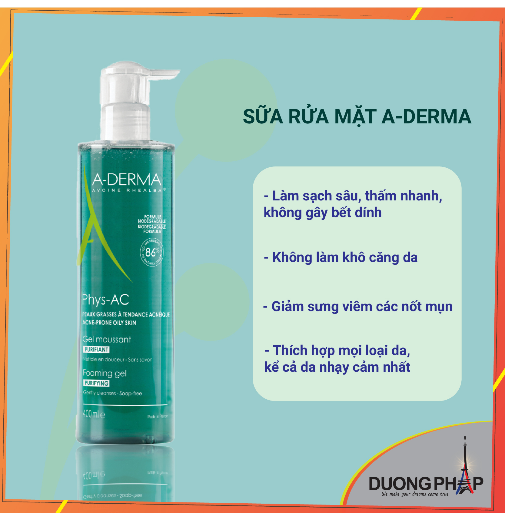 Gel rửa mặt A-derma 400ml