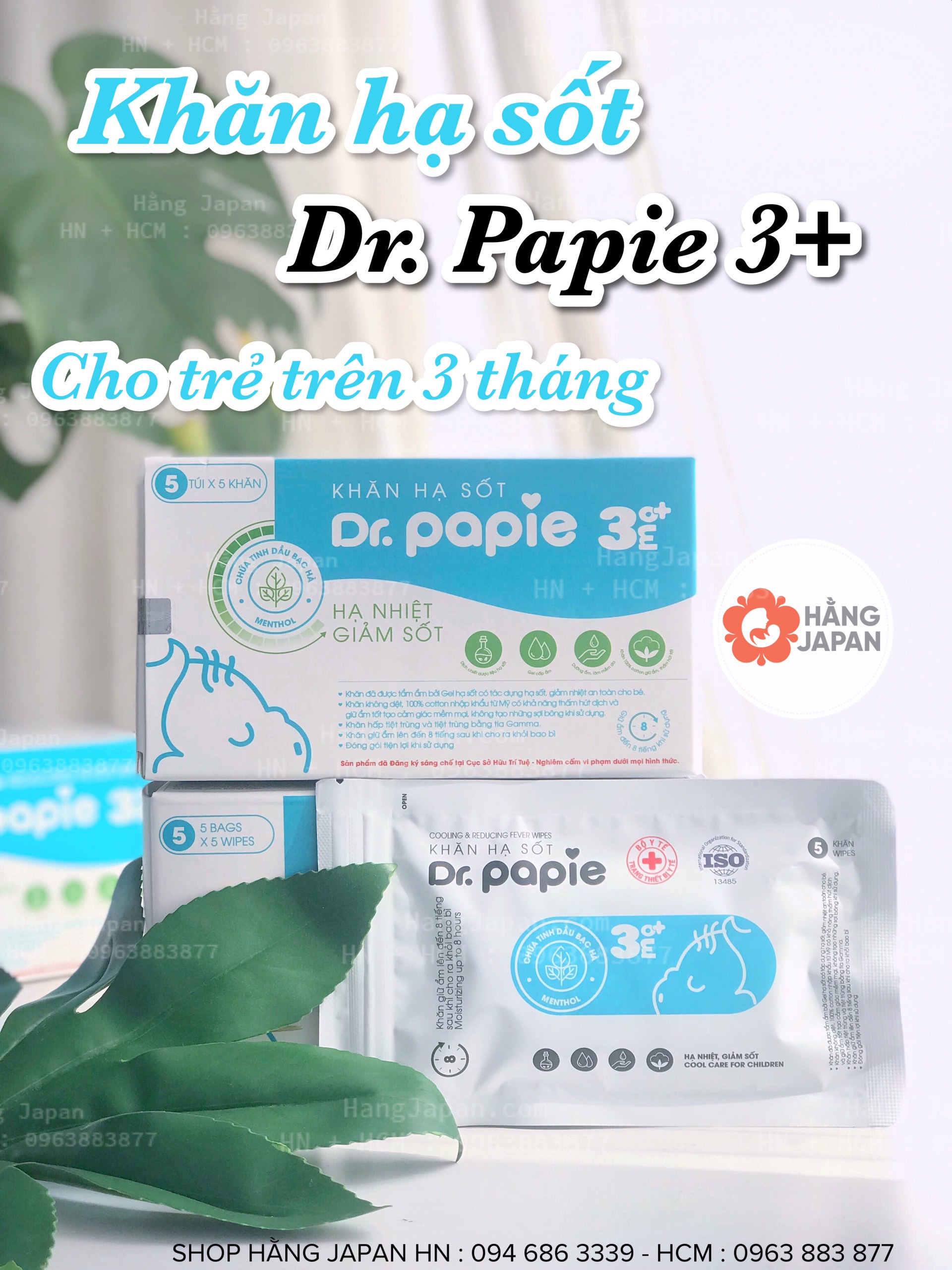 Khăn lau hạ sốt Dr.Papie cho bé từ 0+ giúp bé hạ nhiệt, giảm sốt