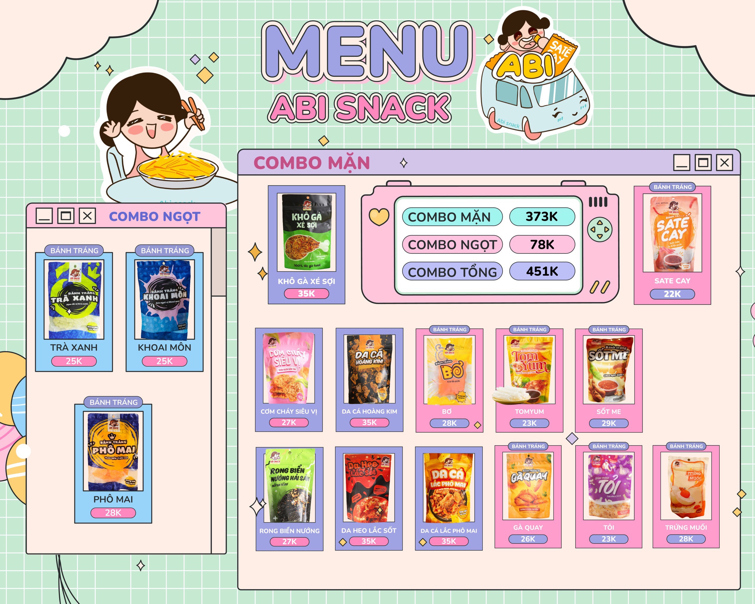 Bánh tráng abi full menu 16 vị