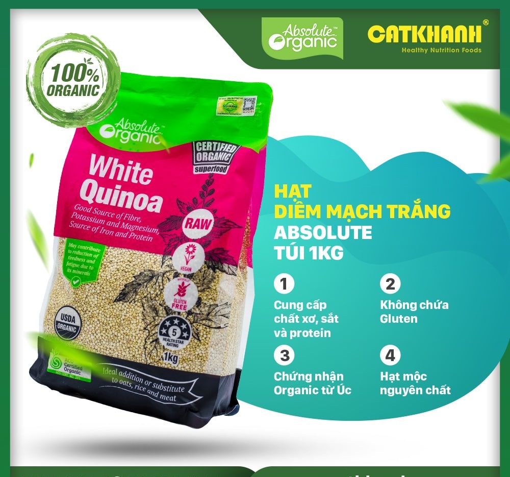 Hạt diêm mạch trắng nhập khẩu úc chính hãng ăn kiêng organic absolute túi 400gr 1kg