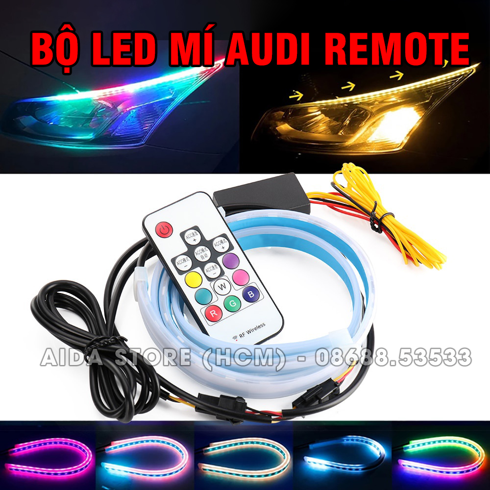 Bộ LED mí Audi chạy đuổi REMOTE nhiều màu sắc RGB chỉ dùng điện xe máy ô tô DC12v