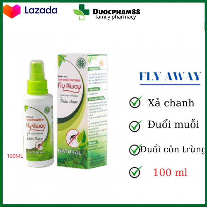 Xịt chống muỗi và côn trùng cho bé và người lớn Fly Away hương chanh xả thơm dịu nhẹ chai to 100ml - tinh dầu đuổi muỗi