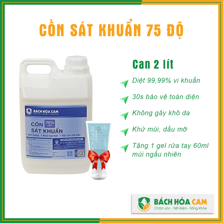Dung dịch sát khuẩn tay 75% chuẩn y tế, can 2 lít _ bách hóa cam _