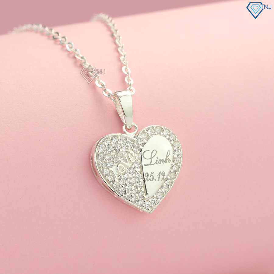 Dây chuyền bạc nữ mặt trái tim đính đá khắc tên DCN0451 - Trang Sức TNJ